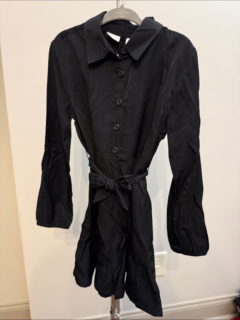 GAP Black Tie-Waist Trench Dress Coat